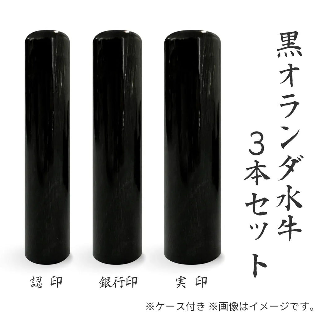 黒オランダ水牛（牛角） 3本セット(実印+銀行印+認印)ケース付 